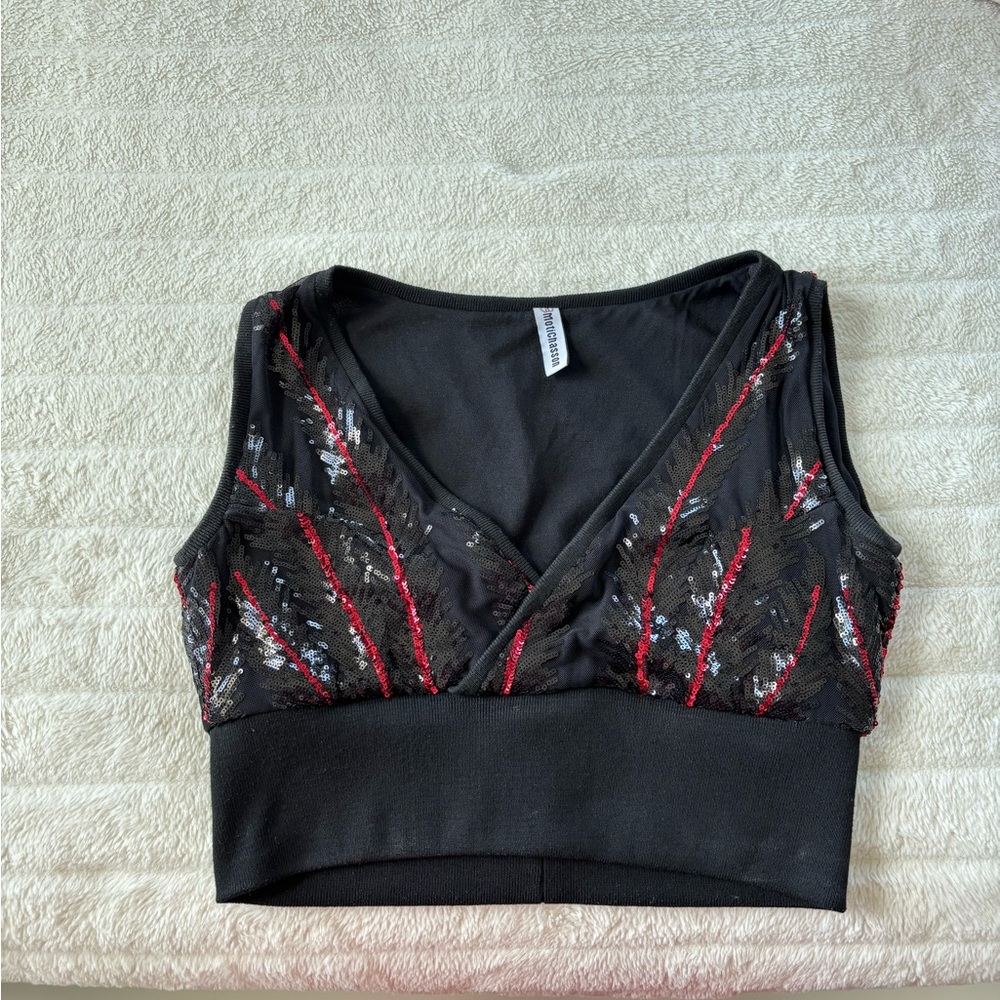 MotiChasson Black and Red Sequin Crop Top
